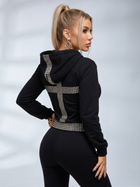 Back Cross Studded Cropped Zip Up Hoodie