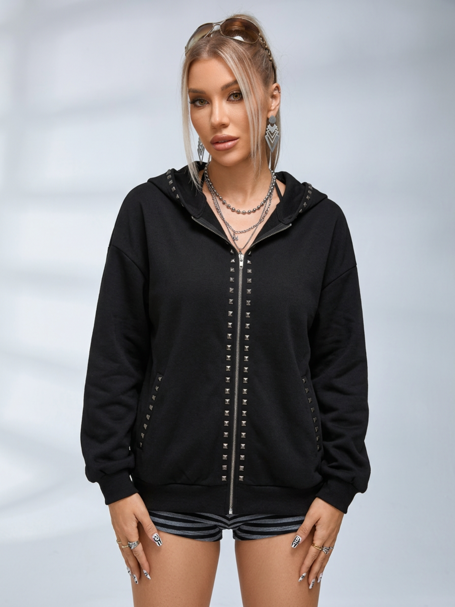 Back Cross Text Print Oversized Hoodie