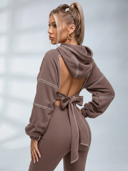 Cutout Irregular Hem Cropped Hoodie