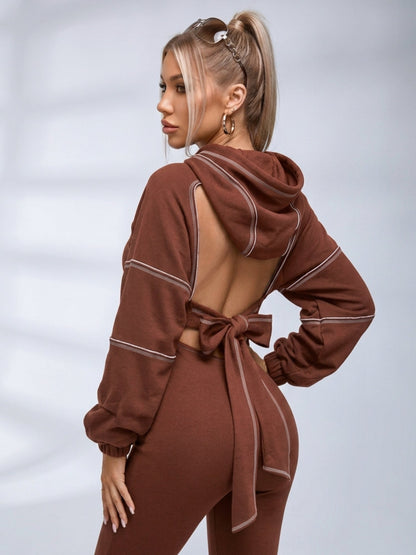 Cutout Irregular Hem Cropped Hoodie