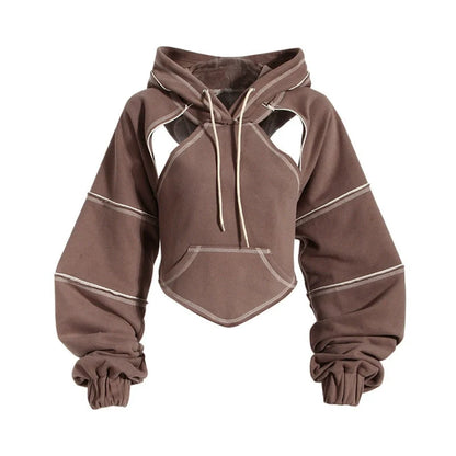 Cutout Irregular Hem Cropped Hoodie