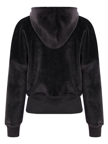 Velvet Multi-Zipper Waist Cinched Cropped Hooded Jacket