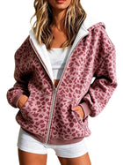 Denim Leopard Print Zip Up Hooded Jacket