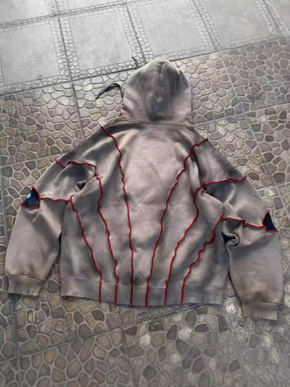 Vintage Distressed Multi-Eye Patchwork Hoodie
