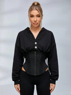 Lapel Drop Shoulder Sweatshirt Zip Corset Shaping