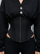 Lapel Drop Shoulder Sweatshirt Zip Corset Shaping