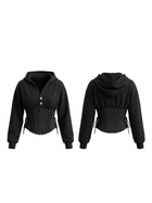 Lapel Drop Shoulder Sweatshirt Zip Corset Shaping