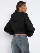 Casual Loose Fit Full Zip Cropped Sweatshirt