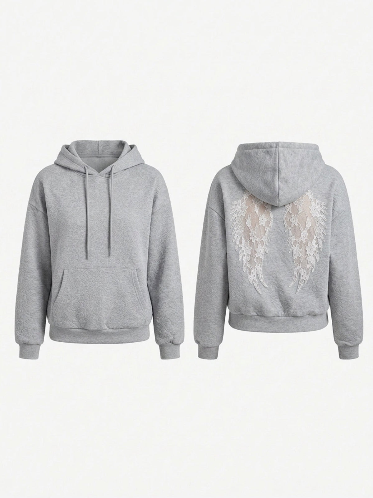 Lace Wing Back Embossed Cropped Hoodie