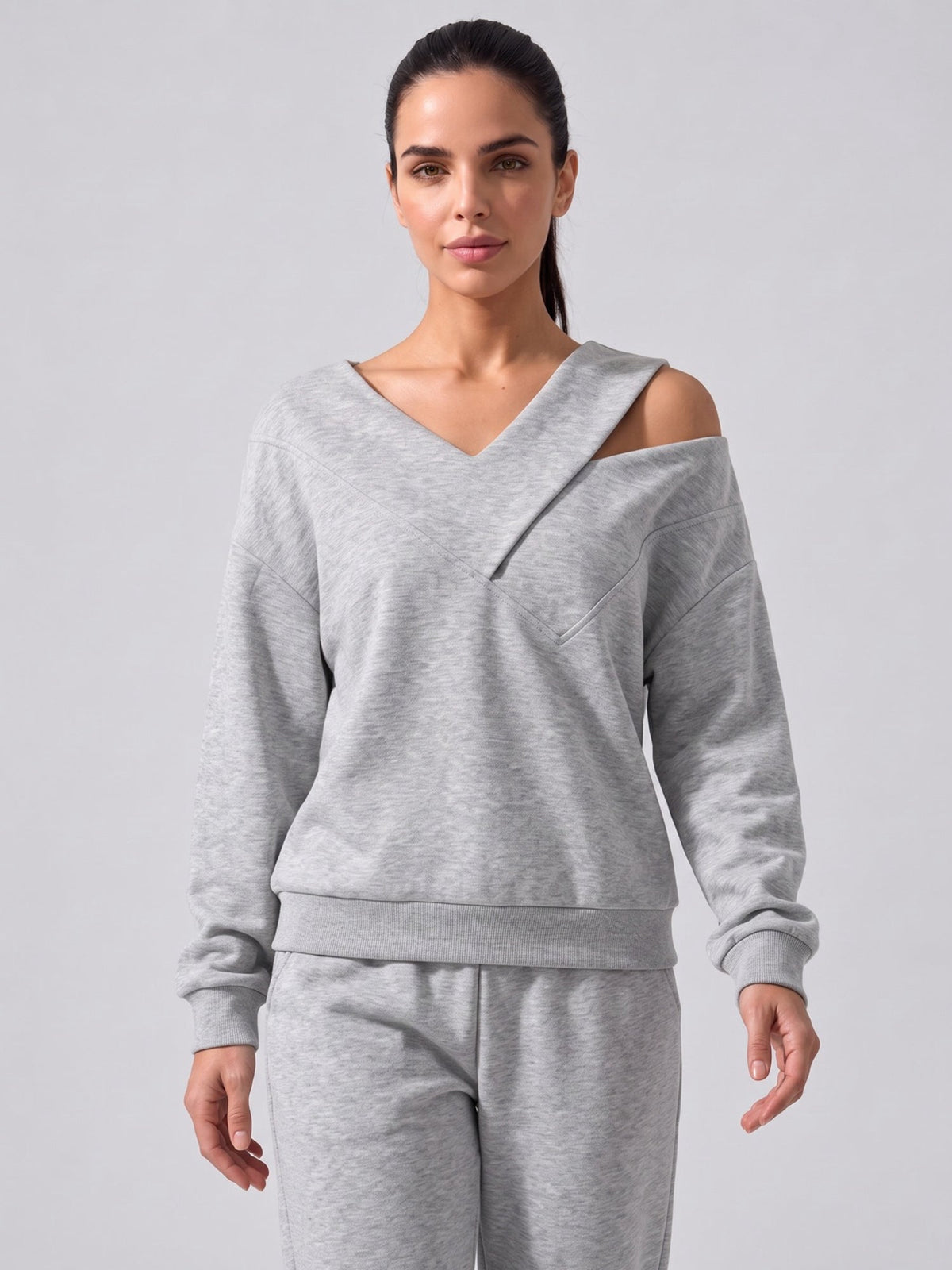 Women's Asymmetric V-Neck Off-Shoulder Pullover Sweatshirt