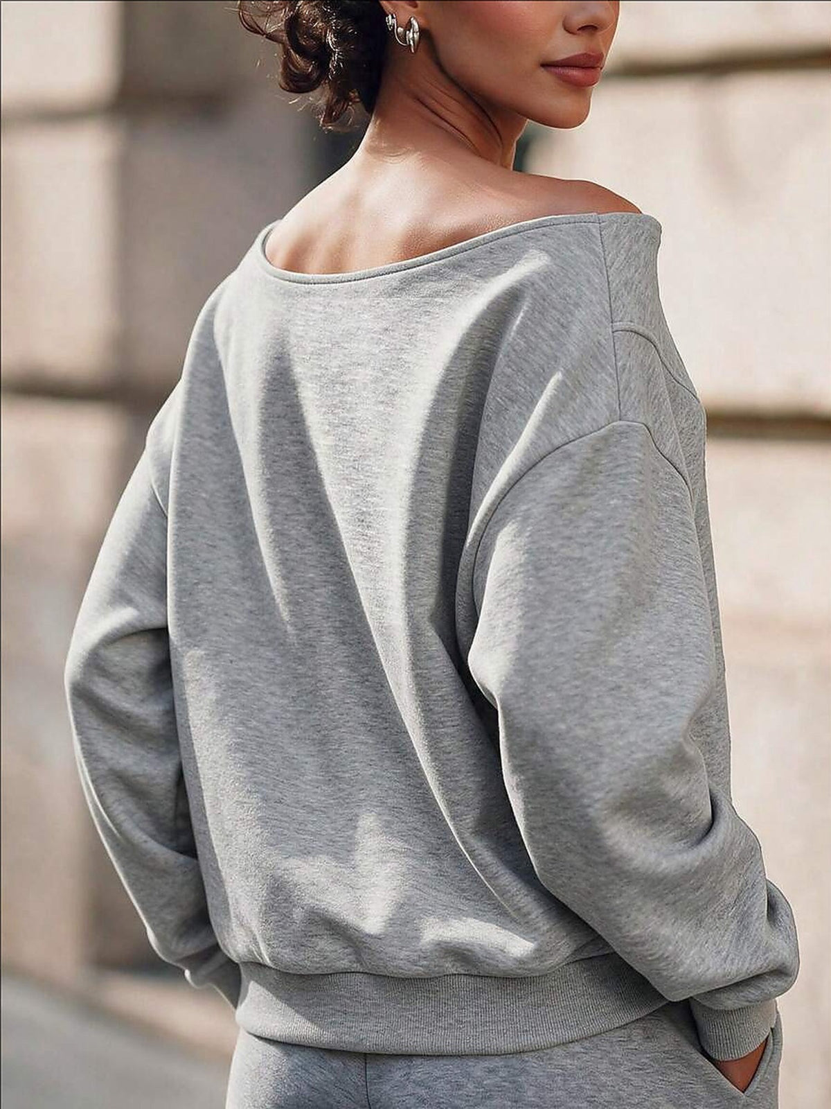 Women's Asymmetric V-Neck Off-Shoulder Pullover Sweatshirt