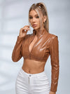 Zipper PU Stand Up Collar Jackets