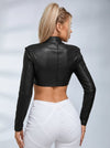 Zipper PU Stand Up Collar Jackets
