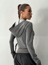 Rivet Decor Cropped Zip Up Hoodie