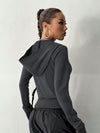 Rivet Decor Cropped Zip Up Hoodie