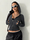 Rivet Decor Cropped Zip Up Hoodie