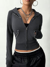 Rivet Decor Cropped Zip Up Hoodie