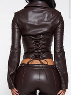 Back Lace-Up Waist Cinch PU Leather 2 Piece Outfit