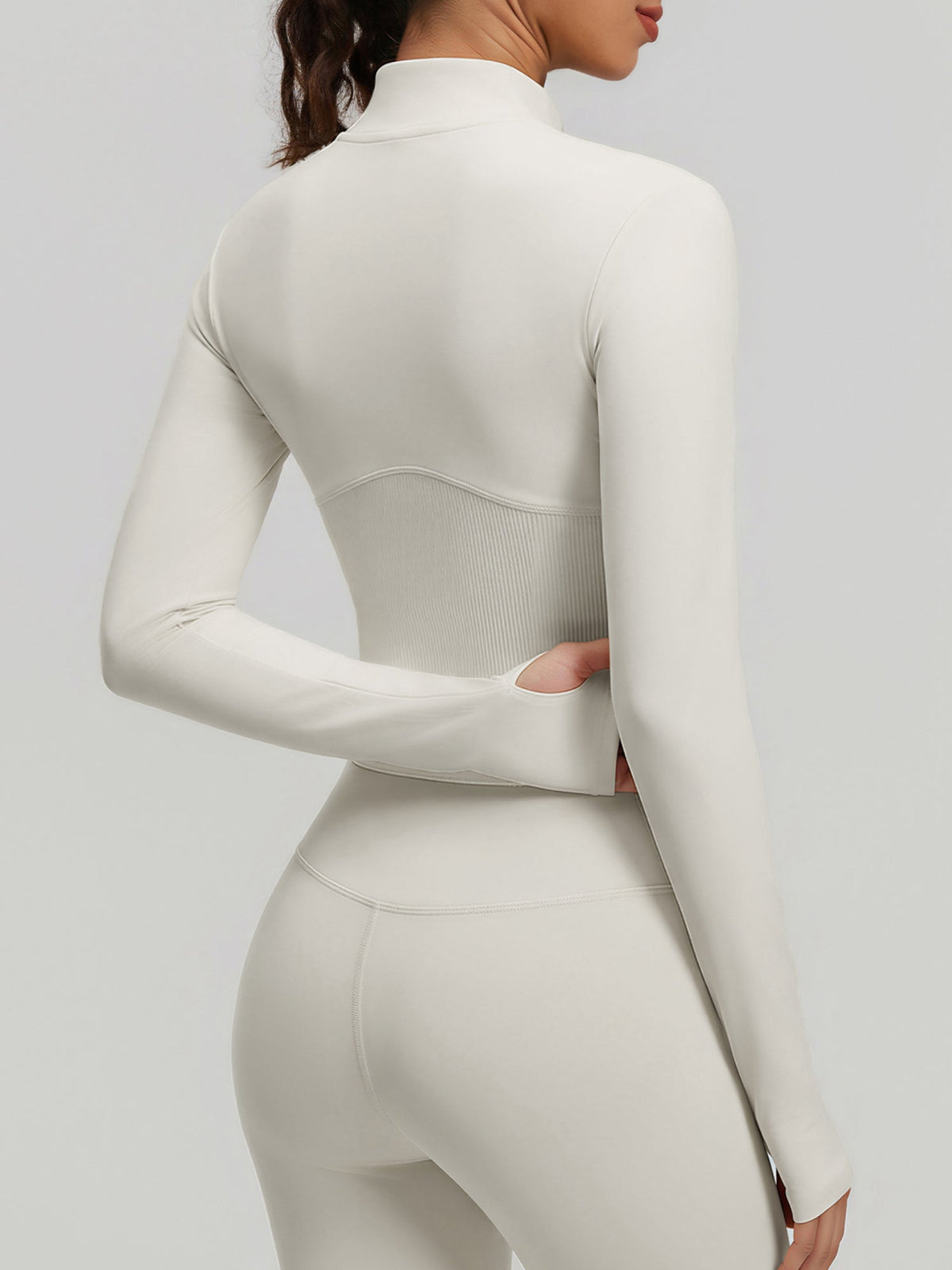 Thumb Hole Ribbed Zip Front Shaping Fitness Top