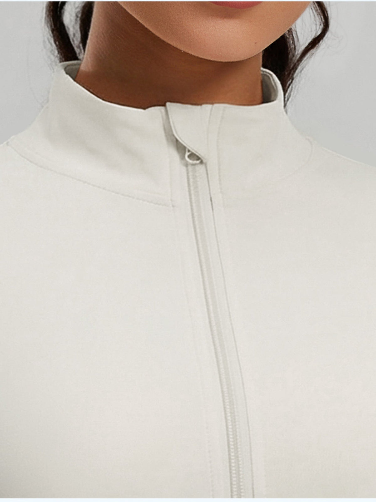Thumb Hole Ribbed Zip Front Shaping Fitness Top