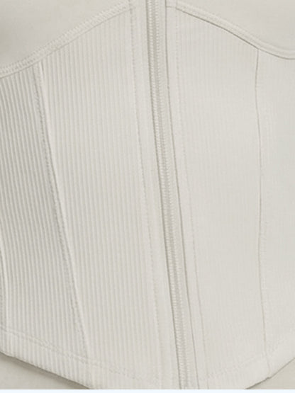 Thumb Hole Ribbed Zip Front Shaping Fitness Top