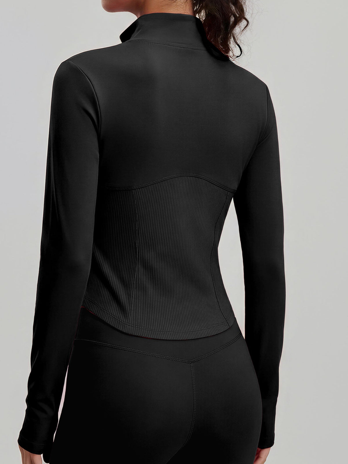 Thumb Hole Ribbed Zip Front Shaping Fitness Top
