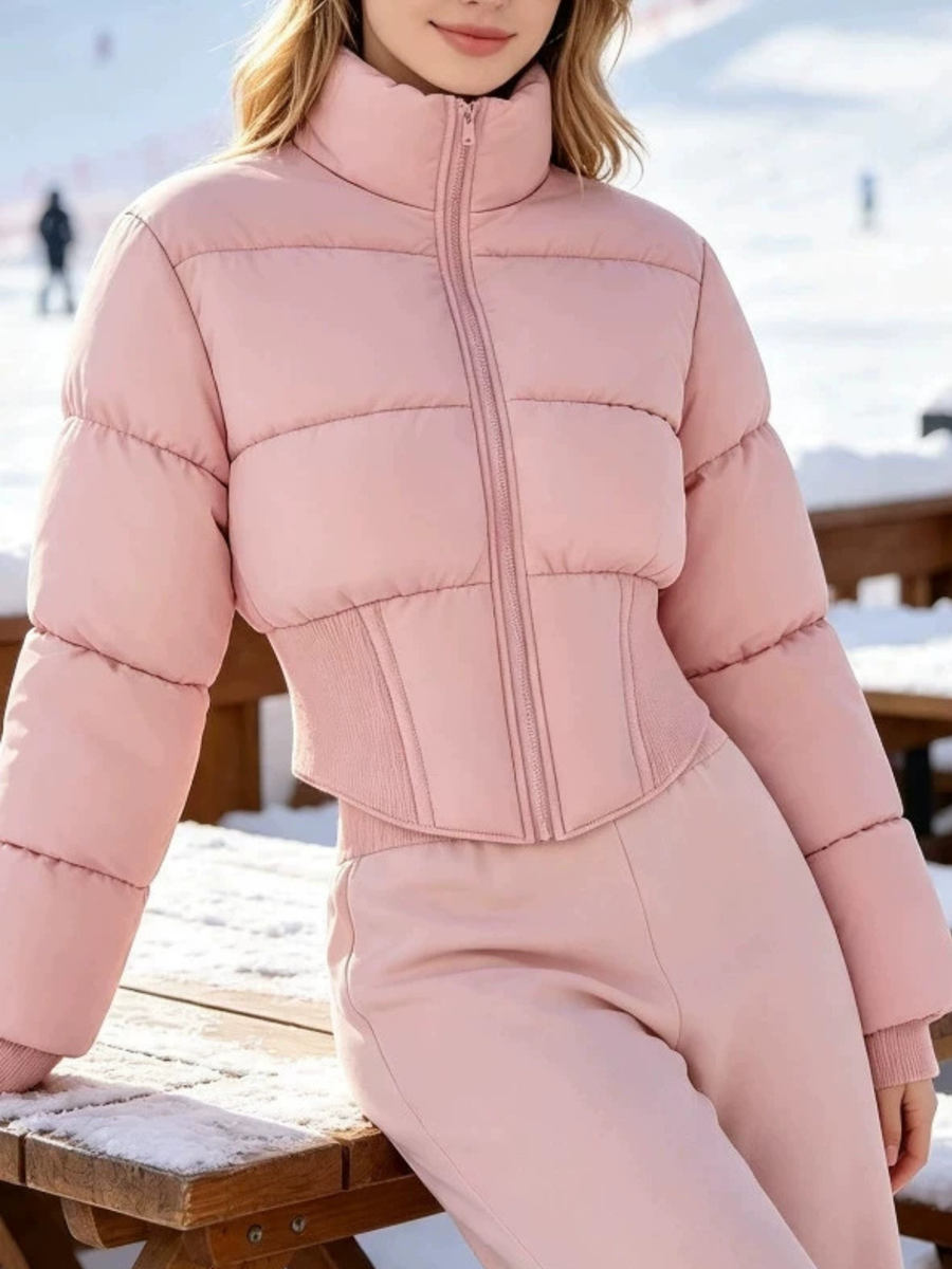 Long Sleeve Rib Cuff Cropped Winter Puffer Jacket