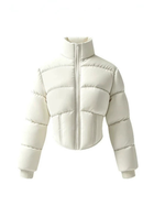 Long Sleeve Rib Cuff Cropped Winter Puffer Jacket