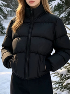 Long Sleeve Rib Cuff Cropped Winter Puffer Jacket