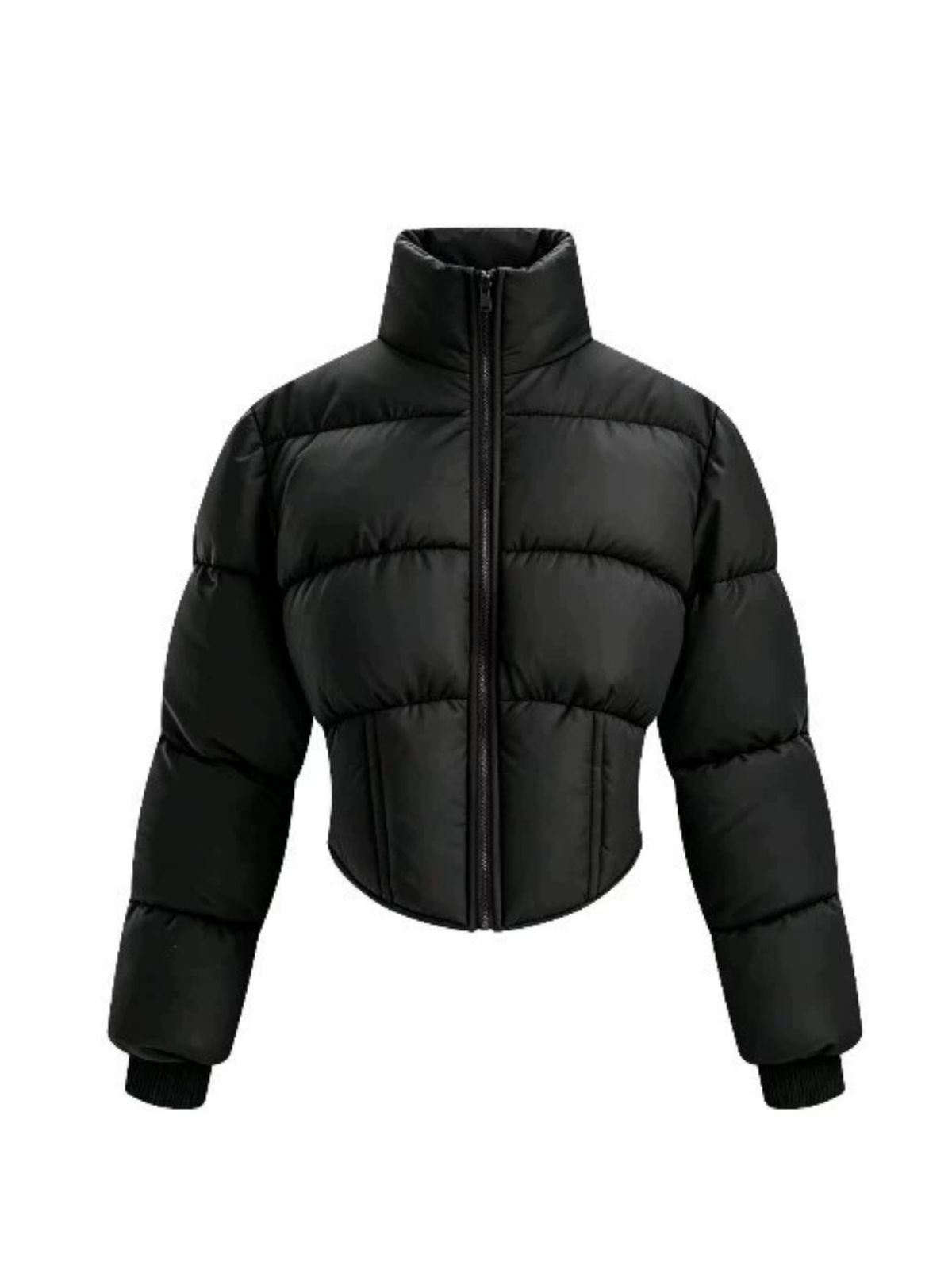 Long Sleeve Rib Cuff Cropped Winter Puffer Jacket