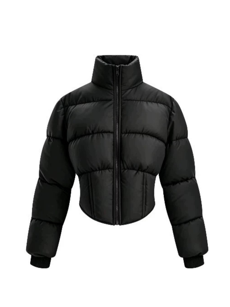 Long Sleeve Rib Cuff Cropped Winter Puffer Jacket