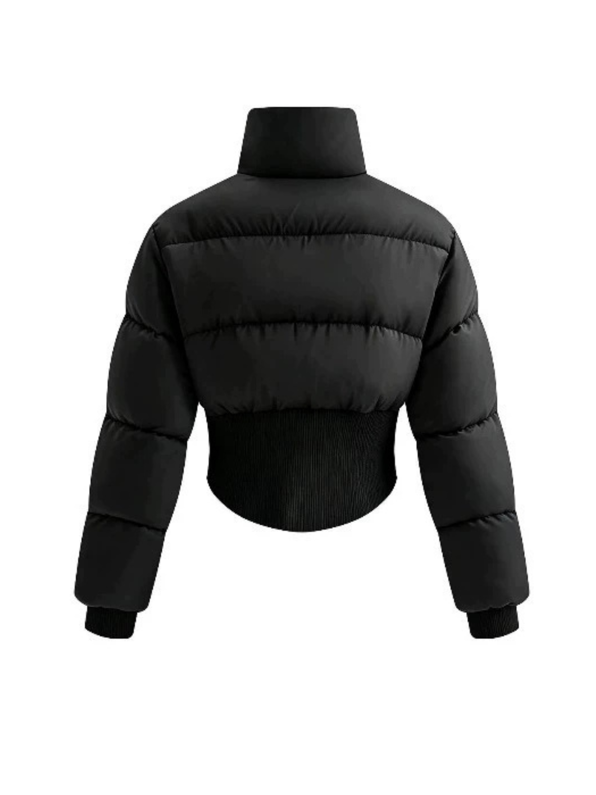 Long Sleeve Rib Cuff Cropped Winter Puffer Jacket