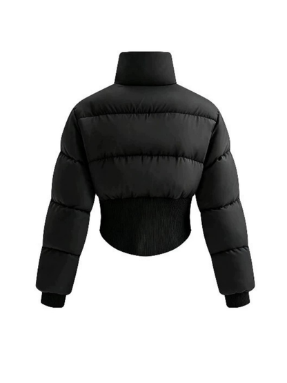 Long Sleeve Rib Cuff Cropped Winter Puffer Jacket