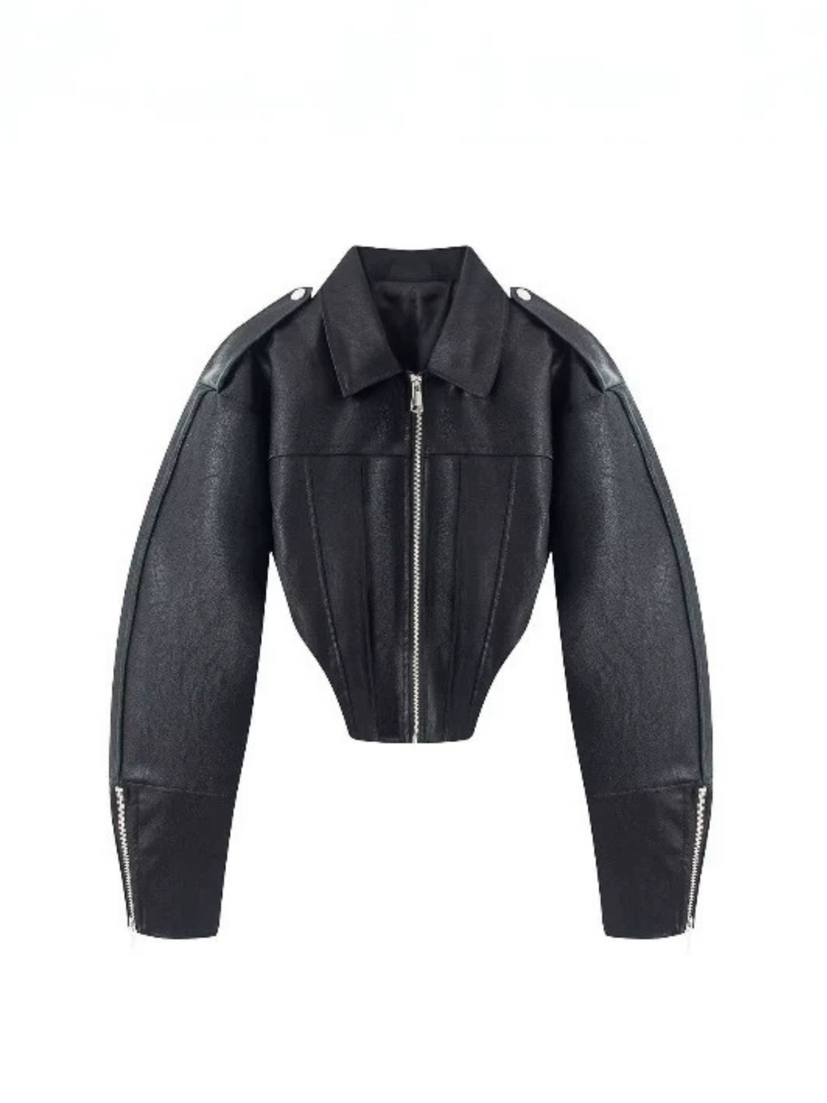 Zip Cuff Cropped Faux Leather Biker Jacket