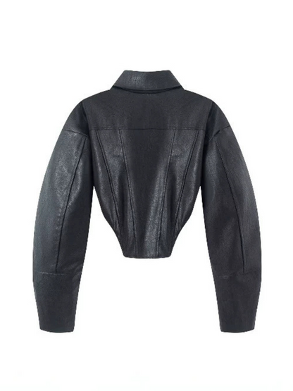 Zip Cuff Cropped Faux Leather Biker Jacket
