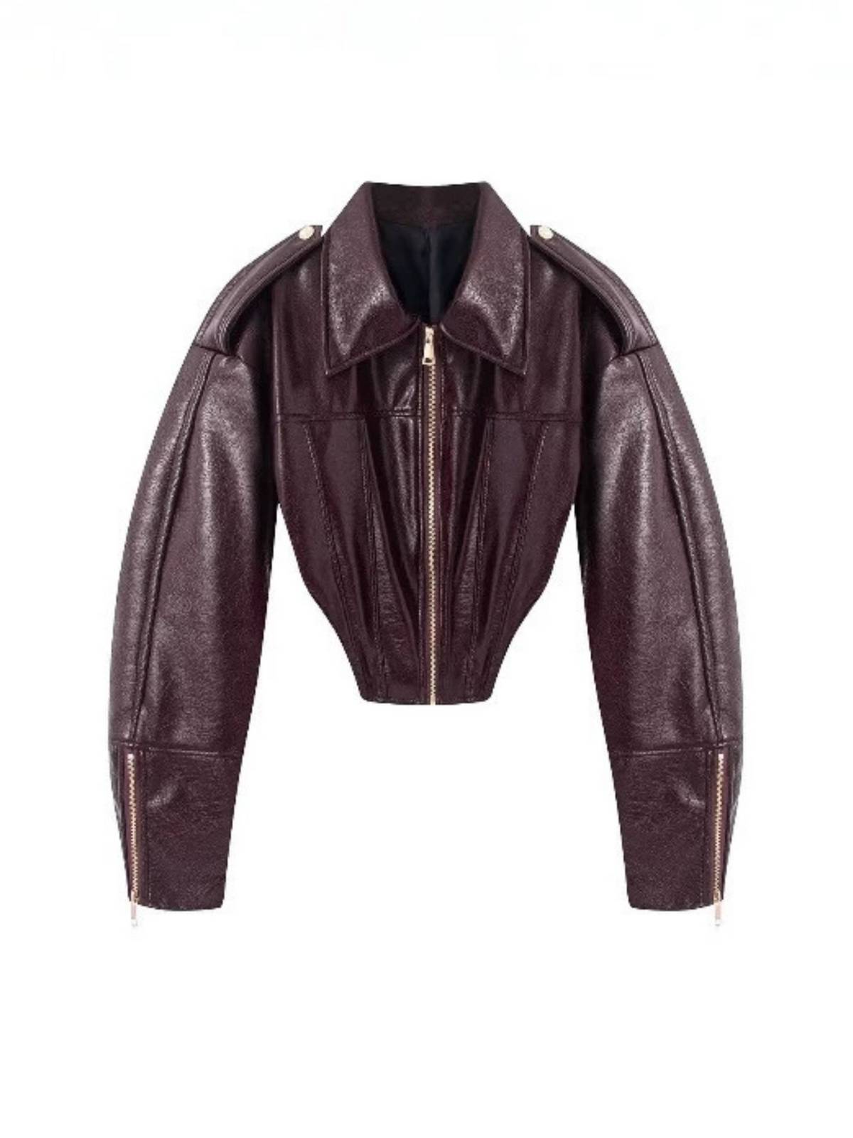 Zip Cuff Cropped Faux Leather Biker Jacket