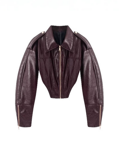 Zip Cuff Cropped Faux Leather Biker Jacket