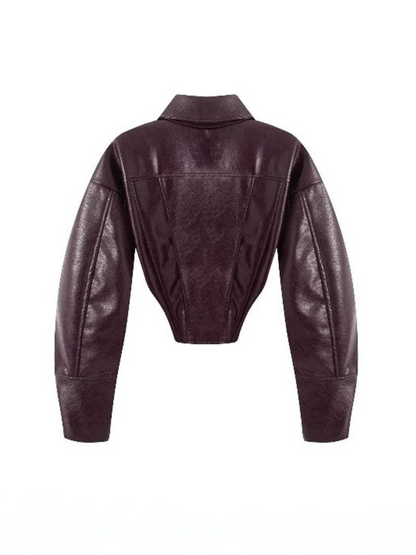 Zip Cuff Cropped Faux Leather Biker Jacket