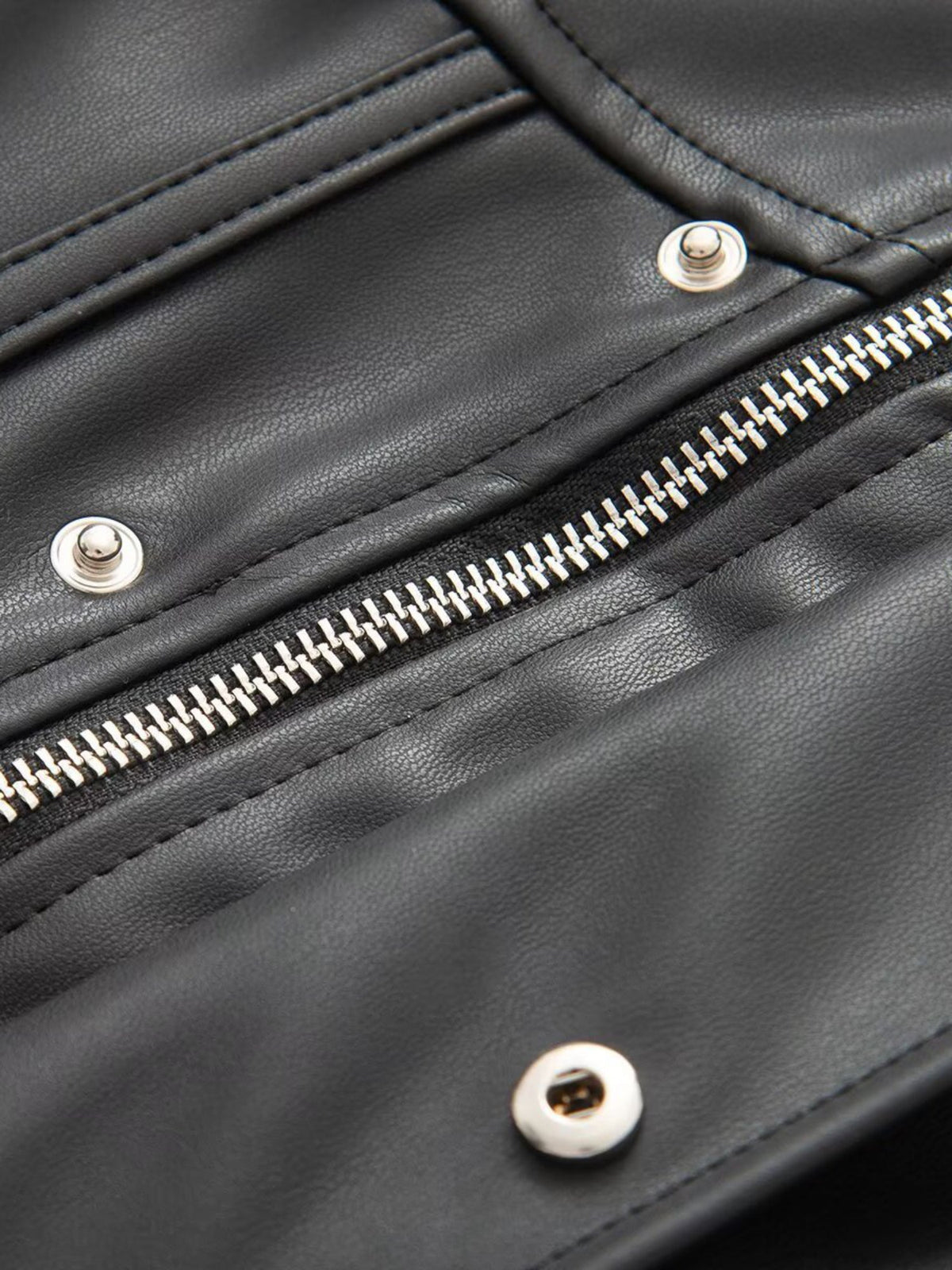 High Neck Button Front Slim Fit Faux Leather Jacket