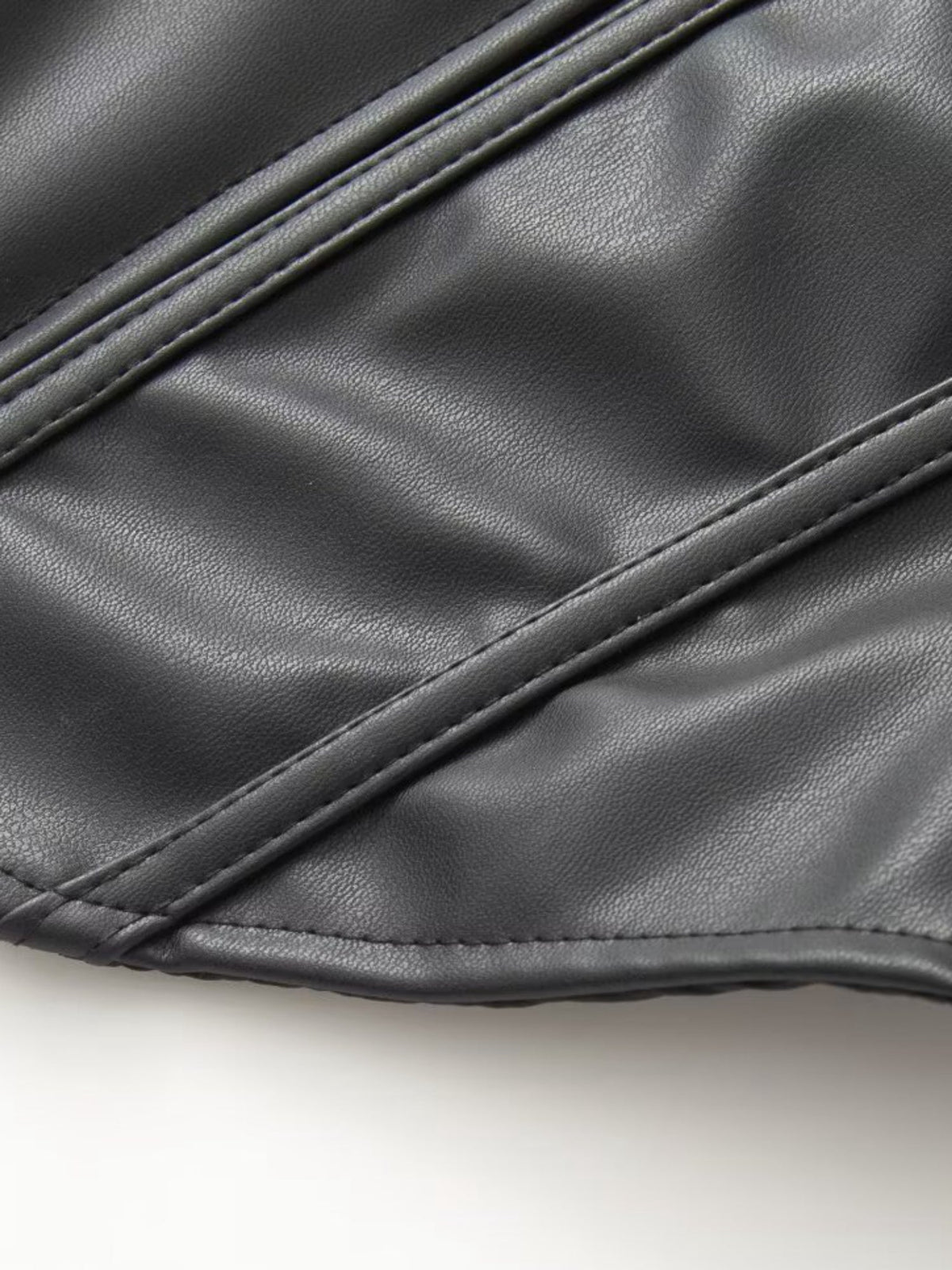 High Neck Button Front Slim Fit Faux Leather Jacket