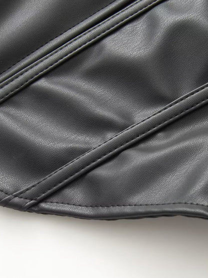 High Neck Button Front Slim Fit Faux Leather Jacket