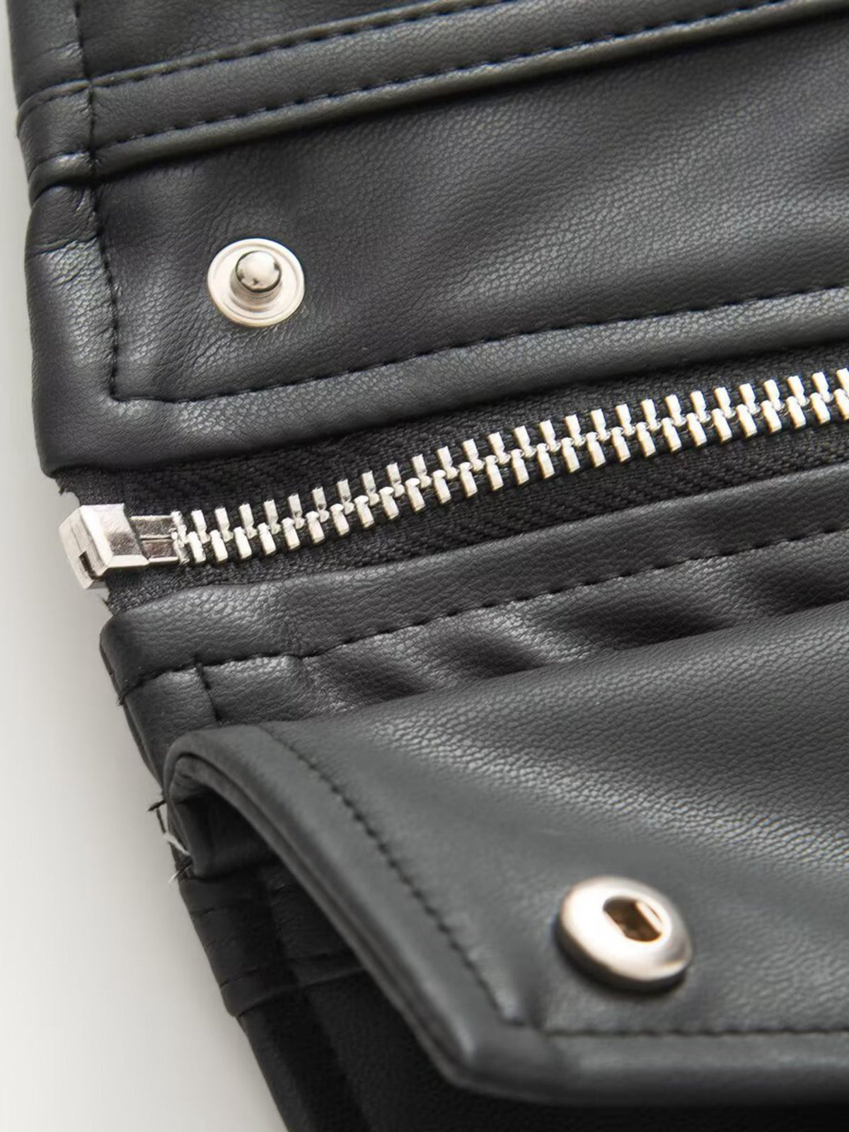 High Neck Button Front Slim Fit Faux Leather Jacket
