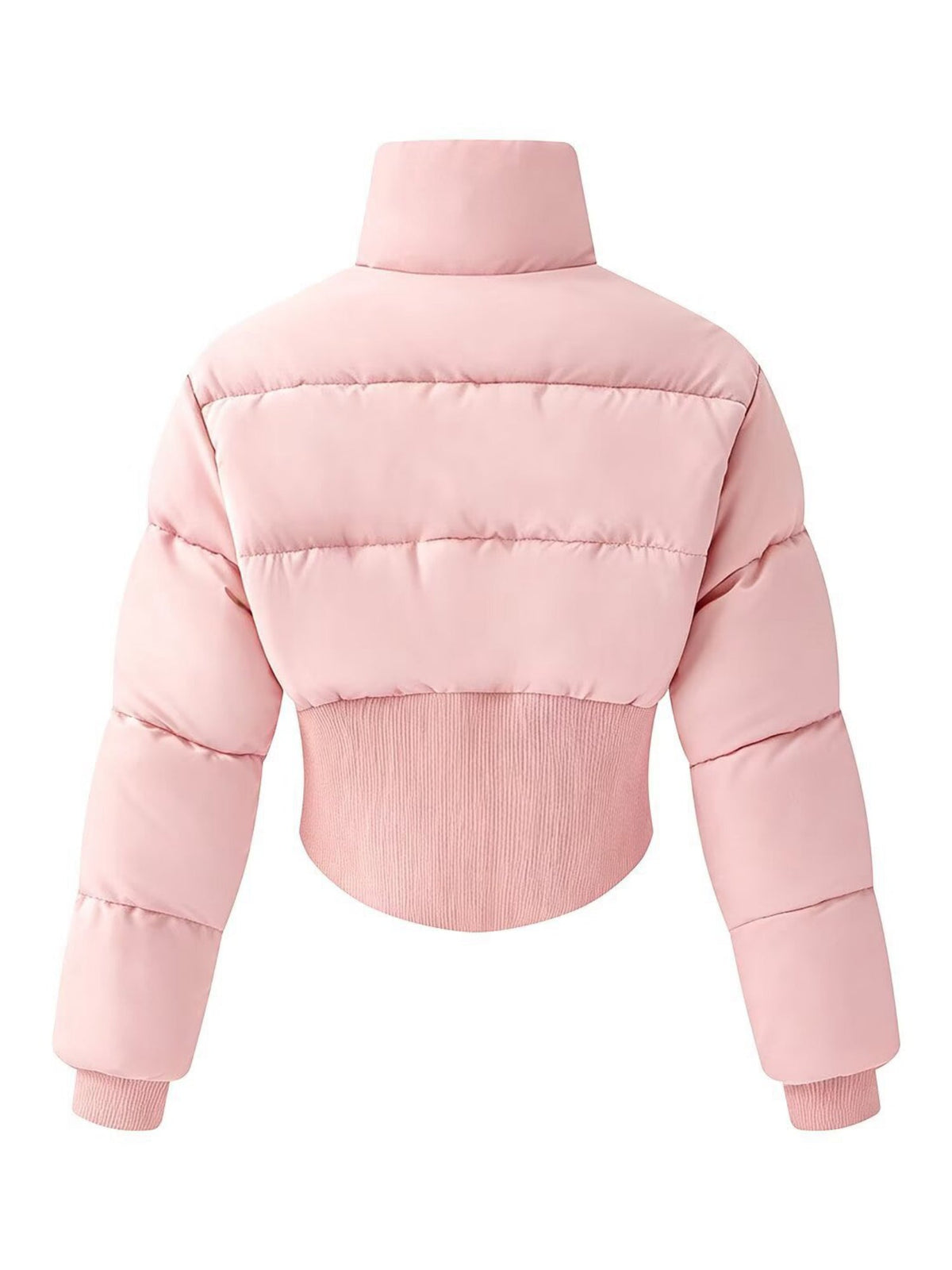 Solid Color Curved Hem Long Sleeve Puffer Jacket