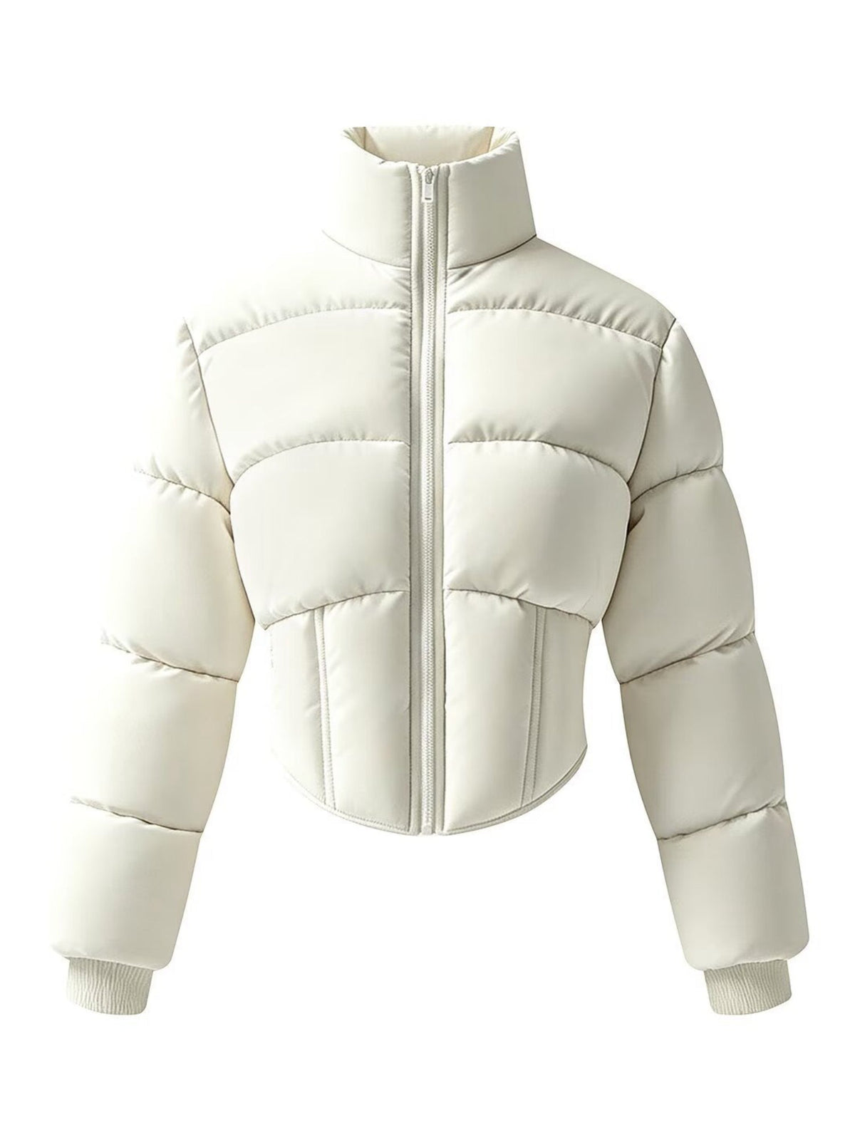 Solid Color Curved Hem Long Sleeve Puffer Jacket