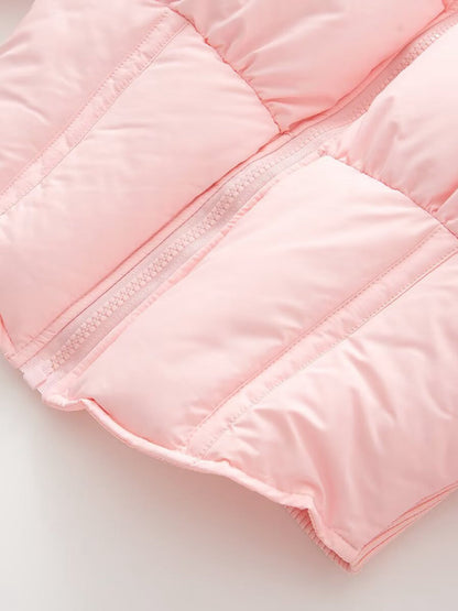 Solid Color Curved Hem Long Sleeve Puffer Jacket
