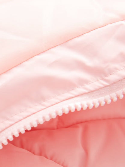 Solid Color Curved Hem Long Sleeve Puffer Jacket
