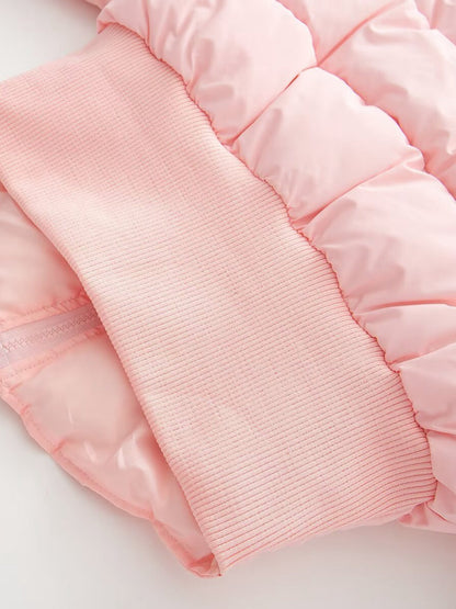 Solid Color Curved Hem Long Sleeve Puffer Jacket