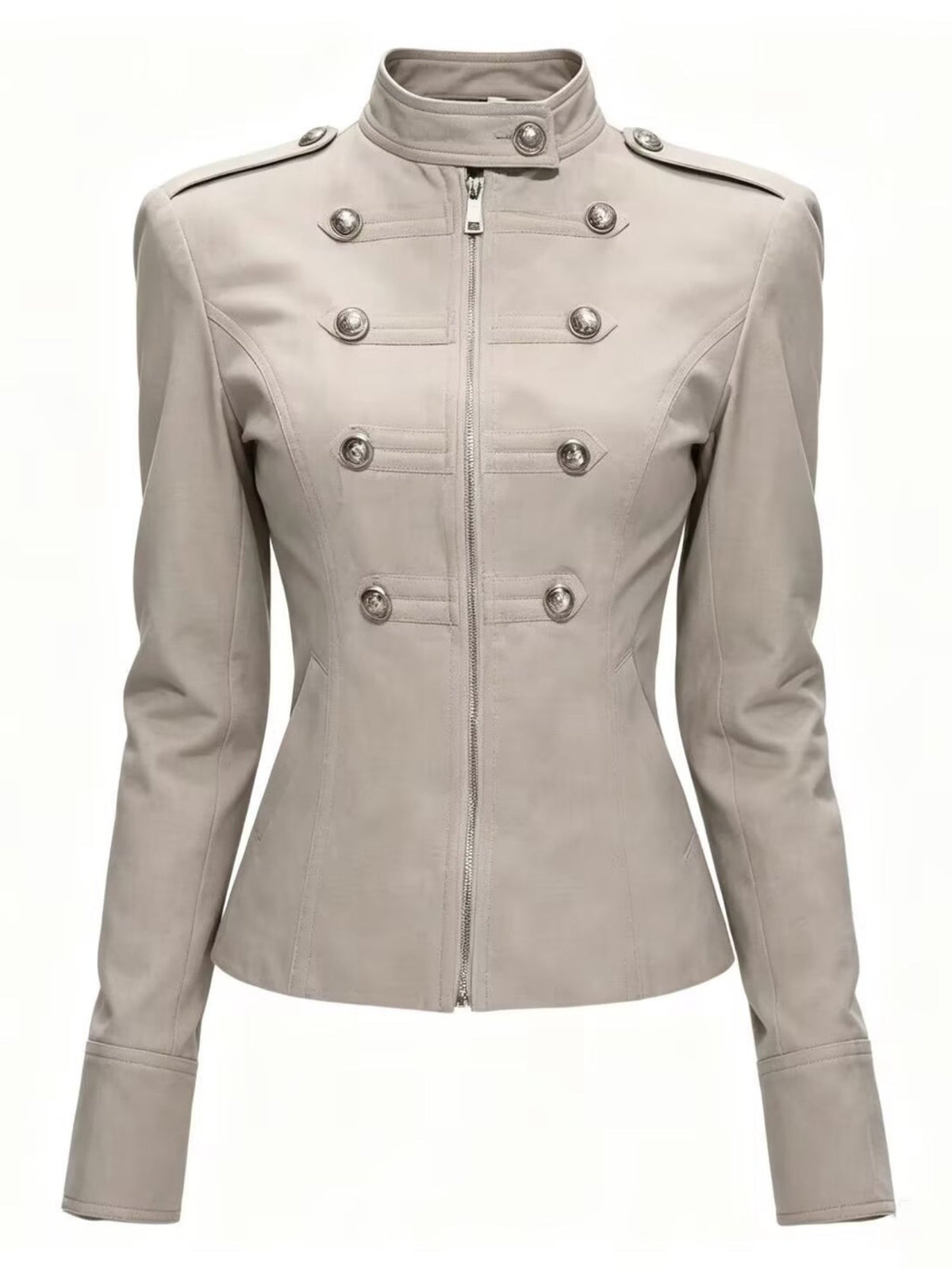 Solid Black Decorative Buttons Tailored Military Jacket
