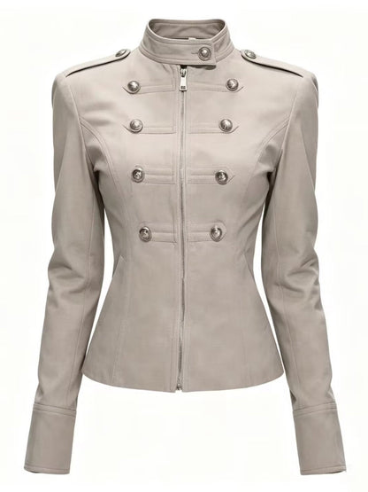 Solid Black Decorative Buttons Tailored Military Jacket