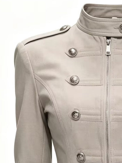 Solid Black Decorative Buttons Tailored Military Jacket